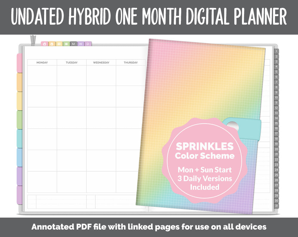 Undated Hybrid One Month Digital Planner | Sprinkles Theme | GoodNotes, iPad & Android