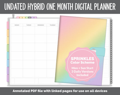 Undated Hybrid One Month Digital Planner | Sprinkles Theme | GoodNotes, iPad & Android