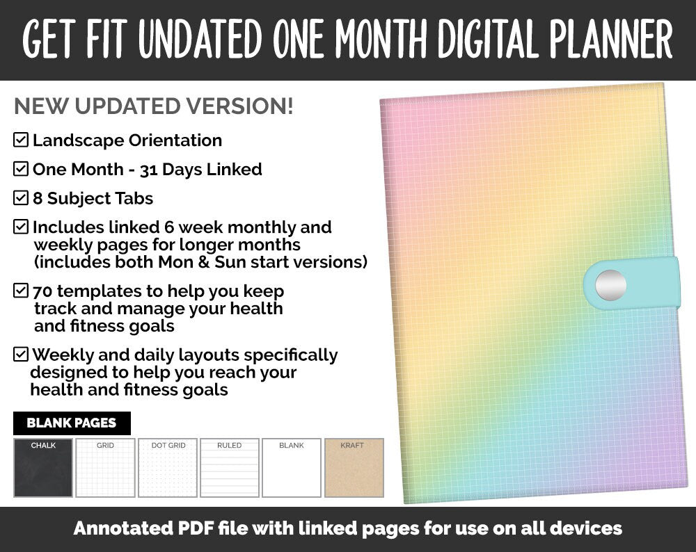 Undated Get Fit One Month Digital Planner | Sprinkles Theme | GoodNotes, iPad & Android | Fitness, Self-Care, Health, Workout