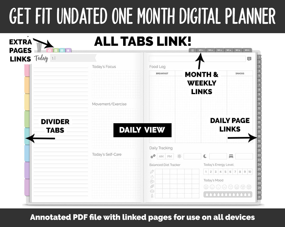 Undated Get Fit One Month Digital Planner | Sprinkles Theme | GoodNotes, iPad & Android | Fitness, Self-Care, Health, Workout