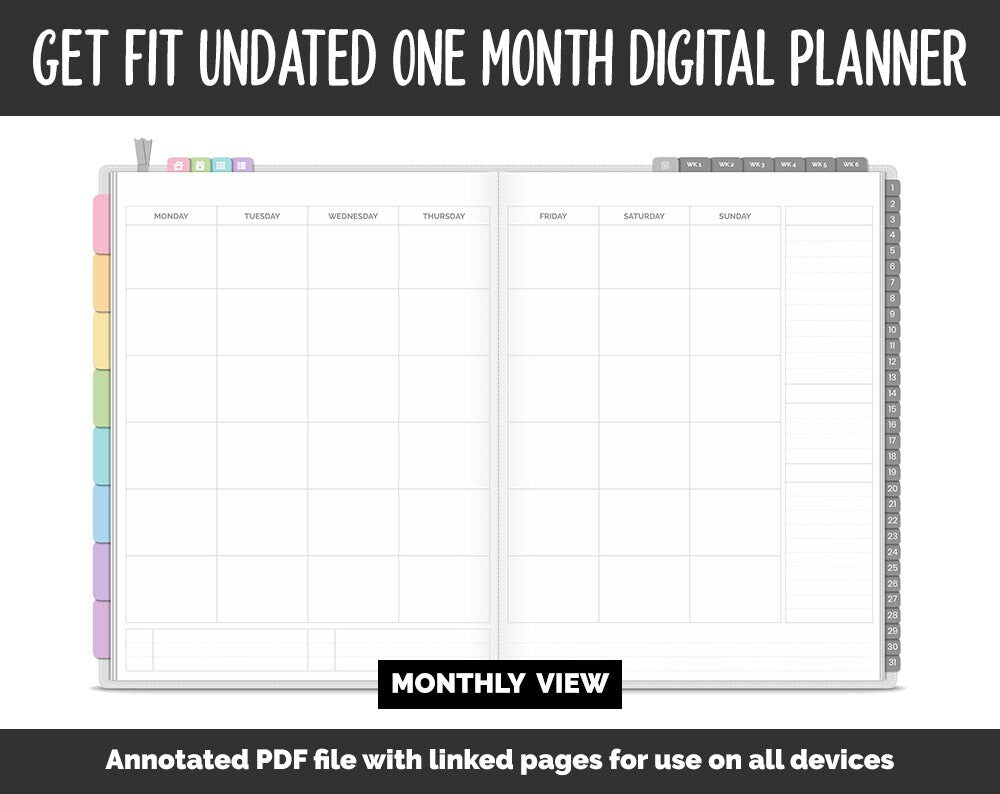 Undated Get Fit One Month Digital Planner | Sprinkles Theme | GoodNotes, iPad & Android | Fitness, Self-Care, Health, Workout