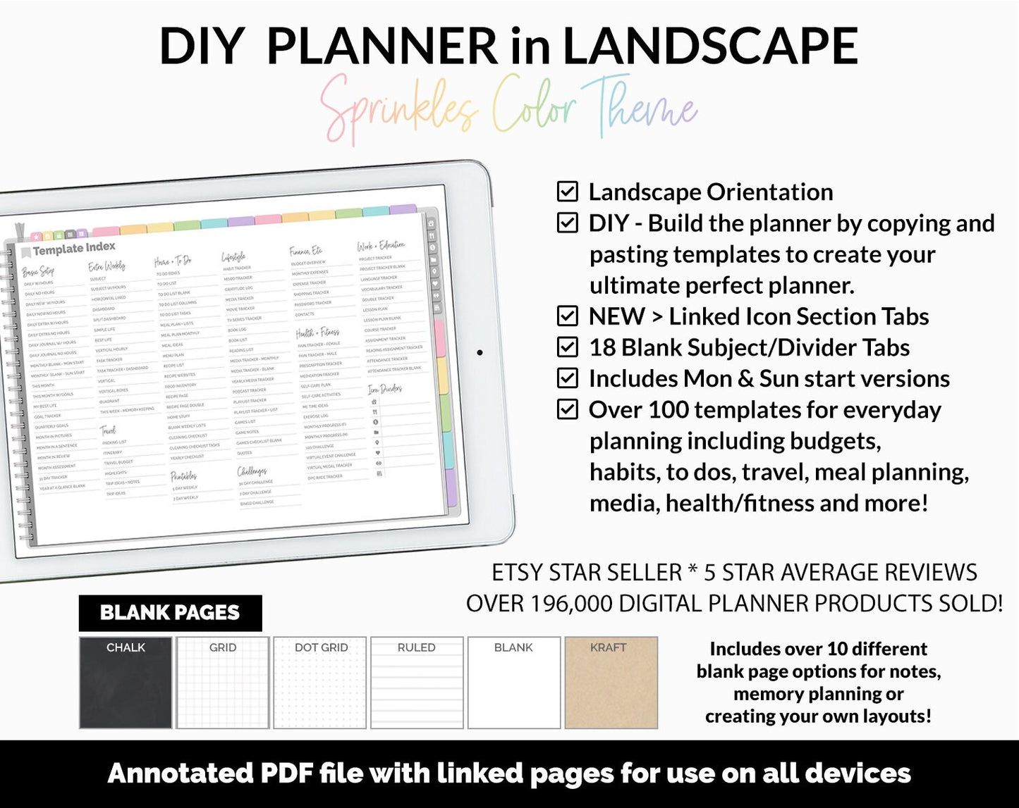 DIY Landscape Digital Planner | Sprinkles Theme | Goodnotes, iPad & Android | Notebook