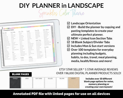 DIY Landscape Digital Planner | Sprinkles Theme | Goodnotes, iPad & Android | Notebook