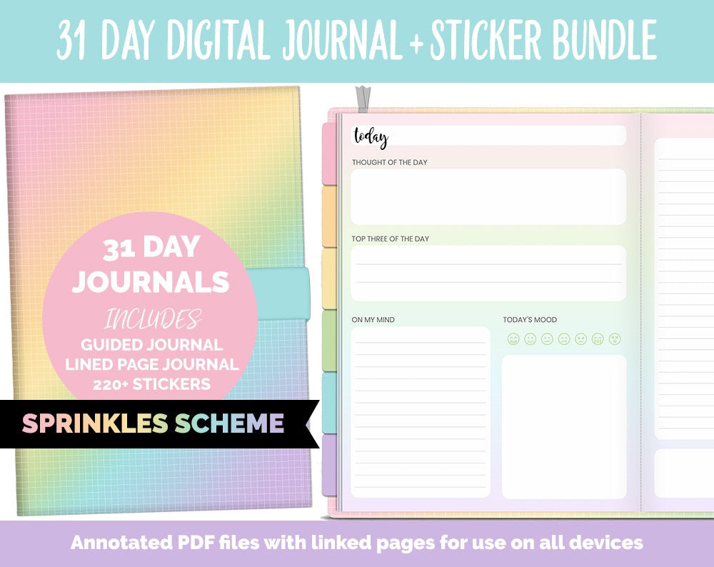 31 Day Digital Journal + Sticker Bundle | Sprinkles Theme