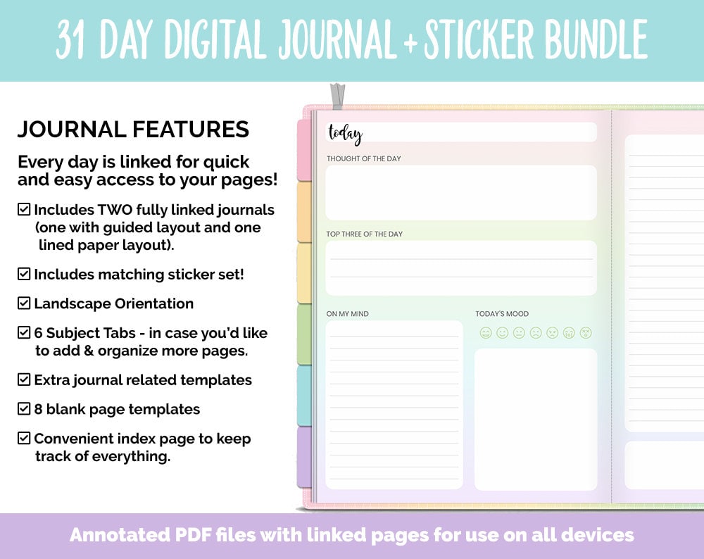31 Day Digital Journal + Sticker Bundle | Sprinkles Theme