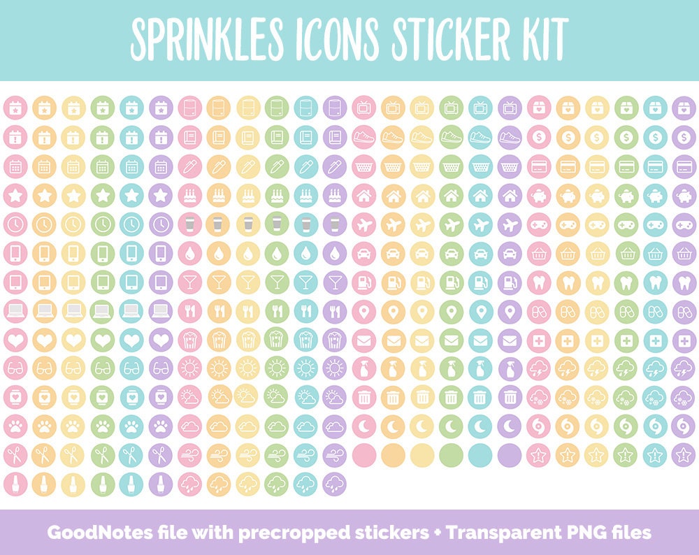 Sprinkles Icons Digital Planner Stickers | GoodNotes, iPad and Android | Icons, Life, Weather, Everyday