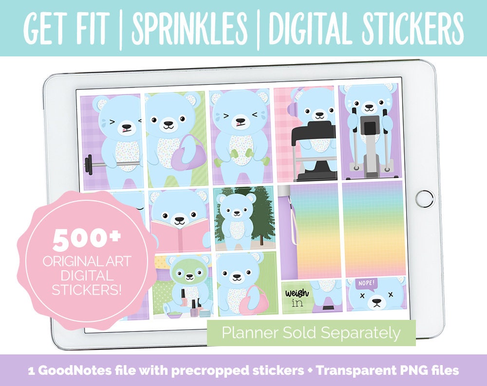 Get Fit Sprinkles Digital Stickers | GoodNotes & iPad | Fitness, Health, Self-Care, Workout, Sprinkles the Bear