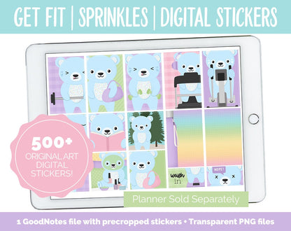 Get Fit Sprinkles Digital Stickers | GoodNotes & iPad | Fitness, Health, Self-Care, Workout, Sprinkles the Bear