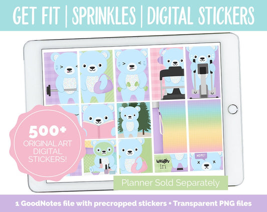 Get Fit Sprinkles Digital Stickers | GoodNotes & iPad | Fitness, Health, Self-Care, Workout, Sprinkles the Bear