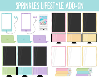 Sprinkles Lifestyle Add-On Digital Stickers | GoodNotes & iPad | TV, Playlist, Travel, Reading, Work, Groceries