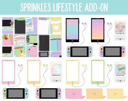 Sprinkles Lifestyle Add-On Digital Stickers | GoodNotes & iPad | TV, Playlist, Travel, Reading, Work, Groceries