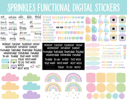 Sprinkles Functional Digital Sticker Set | GoodNotes, iPad & Android | Papers, Sticky Notes, Chores, Work, Adulting, Tasks, Dates
