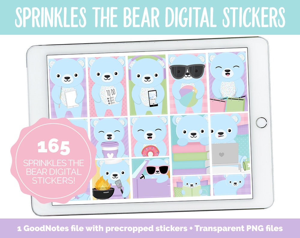 Sprinkles the Bear Digital Planner Stickers | GoodNotes, iPad and Android | Tasks, Activities, Planning, Work, Cleaning, Pastel, Rainbow