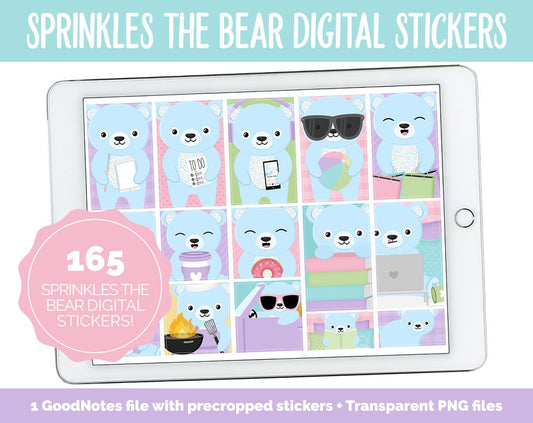 Sprinkles the Bear Digital Planner Stickers | GoodNotes, iPad and Android | Tasks, Activities, Planning, Work, Cleaning, Pastel, Rainbow