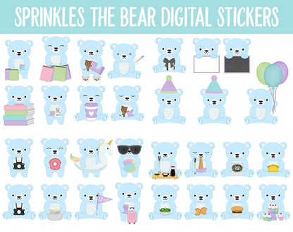 Sprinkles the Bear Digital Planner Stickers | GoodNotes, iPad and Android | Tasks, Activities, Planning, Work, Cleaning, Pastel, Rainbow