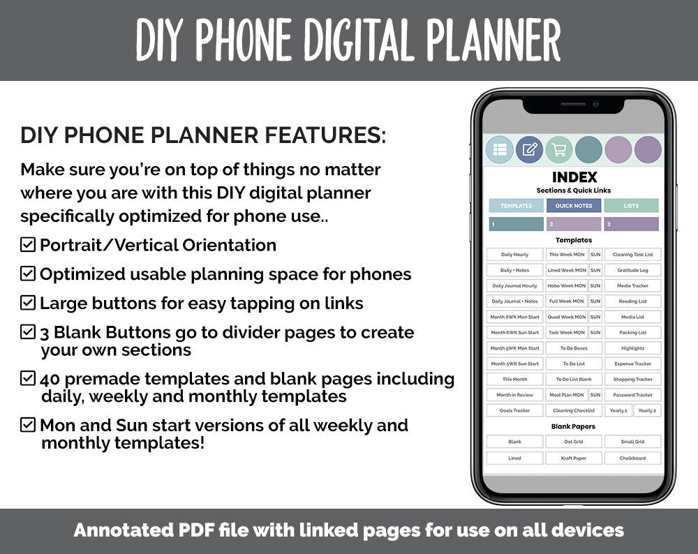 DIY Phone Digital Planner | Aurora Theme | Goodnotes, iPad & Android | Hobonichi, Planner, Notebook