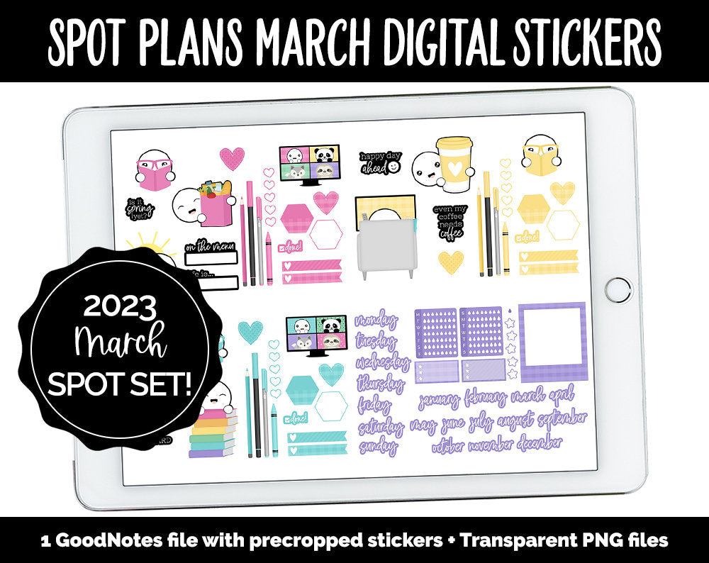 Spot Plans March Digital Stickers | GoodNotes, iPad and Android | Rainbow | Sassy, St. Patrick's Day, Adulting, Planning, Funny