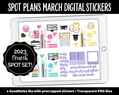 Spot Plans March Digital Stickers | GoodNotes, iPad and Android | Rainbow | Sassy, St. Patrick's Day, Adulting, Planning, Funny
