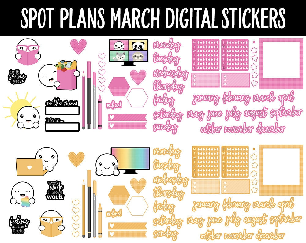 Spot Plans March Digital Stickers | GoodNotes, iPad and Android | Rainbow | Sassy, St. Patrick's Day, Adulting, Planning, Funny