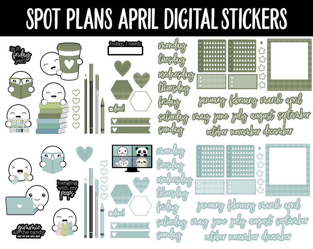 Spot Plans April Digital Stickers | GoodNotes, iPad and Android | Tranquil | Sassy, Easter, Adulting, Planning, Funny