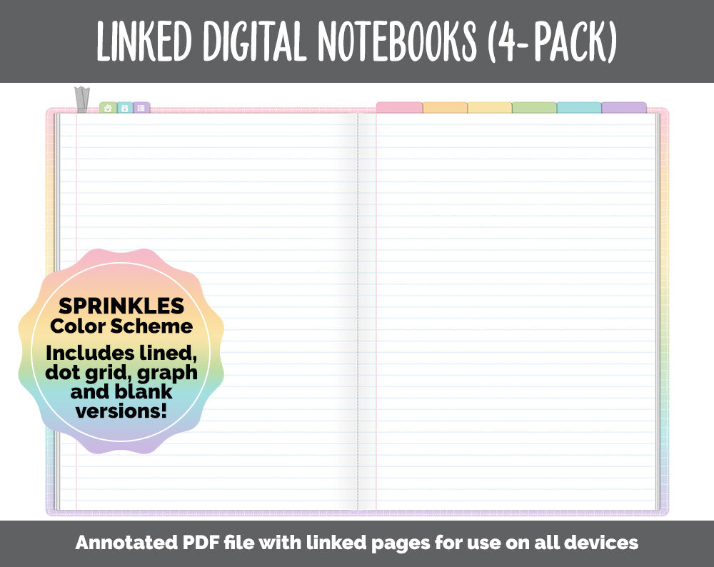 Linked Digital Notebooks 4- Pack | Sprinkles Theme | GoodNotes, iPad & Android