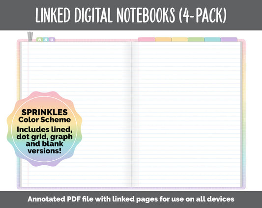 Linked Digital Notebooks 4- Pack | Sprinkles Theme | GoodNotes, iPad & Android