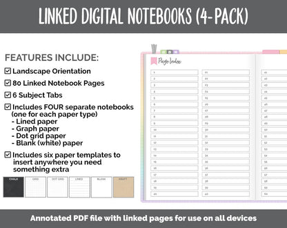 Linked Digital Notebooks 4- Pack | Sprinkles Theme | GoodNotes, iPad & Android