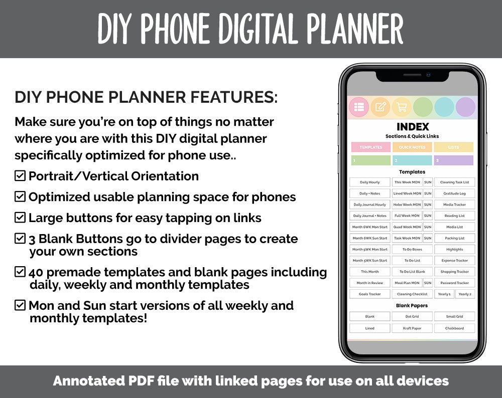 DIY Phone Digital Planner | Sprinkles Theme | Goodnotes, iPad & Android | Hobonichi, Planner, Notebook