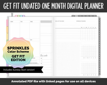 Undated Get Fit One Month Digital Planner | Sprinkles Theme | GoodNotes, iPad & Android | Fitness, Self-Care, Health, Workout