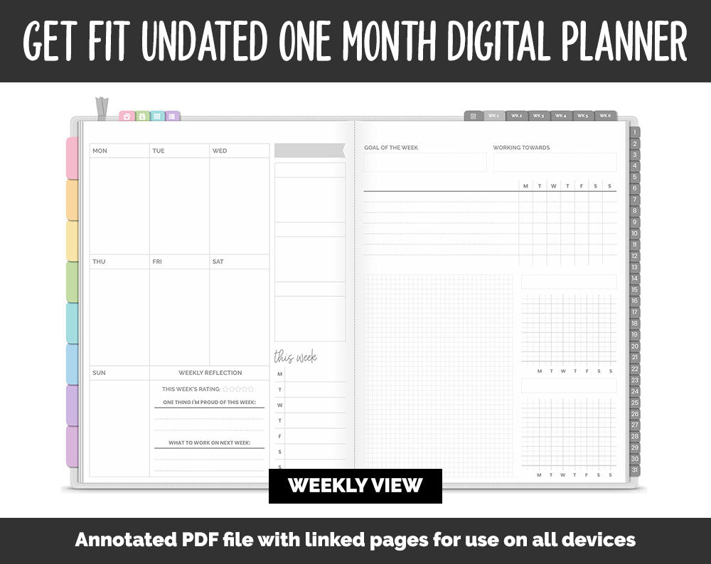 Undated Get Fit One Month Digital Planner | Sprinkles Theme | GoodNotes, iPad & Android | Fitness, Self-Care, Health, Workout