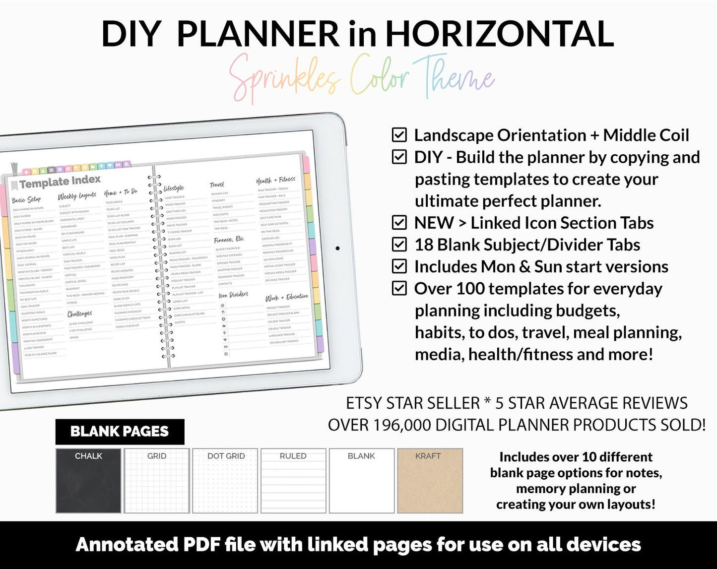 DIY Horizontal Digital Planner | Sprinkles Theme | Goodnotes, iPad & Android