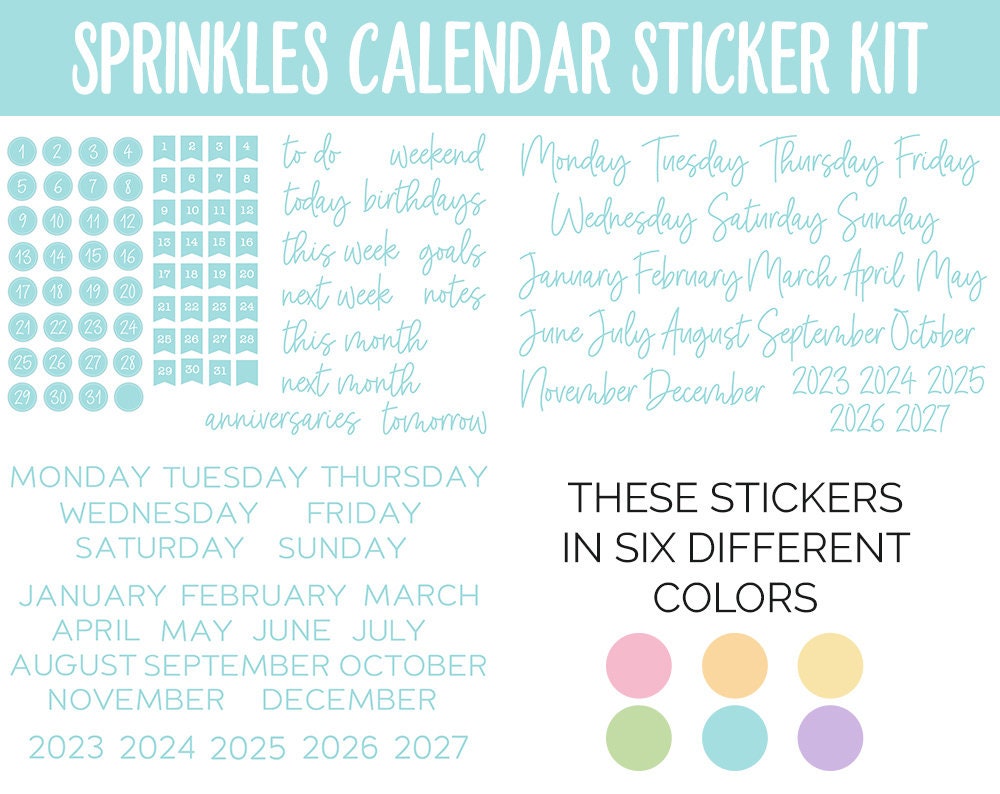 Sprinkles Calendar Essentials Digital Planner Stickers | GoodNotes, iPad and Android | Dates, Days of the Week, Months