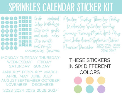 Sprinkles Calendar Essentials Digital Planner Stickers | GoodNotes, iPad and Android | Dates, Days of the Week, Months