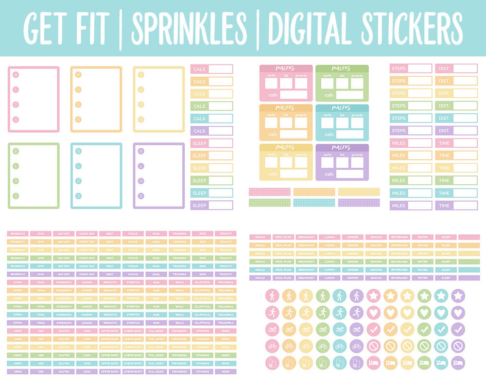 Get Fit Sprinkles Digital Stickers | GoodNotes & iPad | Fitness, Health, Self-Care, Workout, Sprinkles the Bear