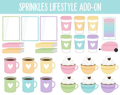 Sprinkles Lifestyle Add-On Digital Stickers | GoodNotes & iPad | TV, Playlist, Travel, Reading, Work, Groceries