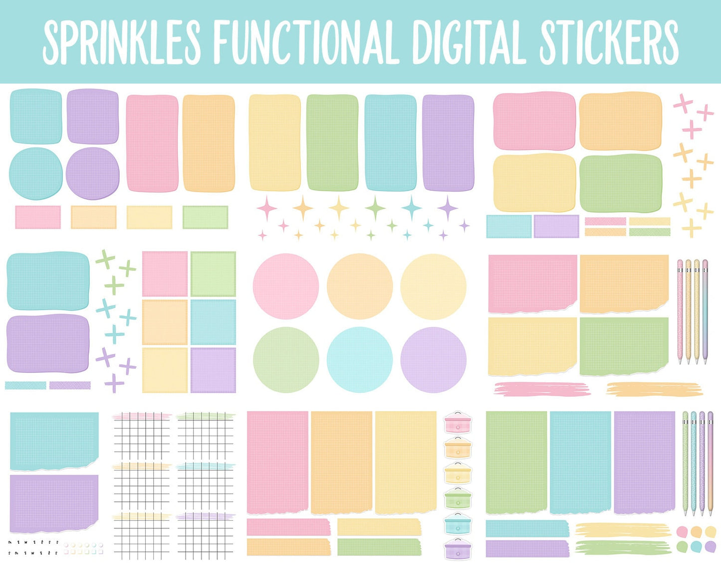 Sprinkles Functional Digital Sticker Set | GoodNotes, iPad & Android | Papers, Sticky Notes, Chores, Work, Adulting, Tasks, Dates