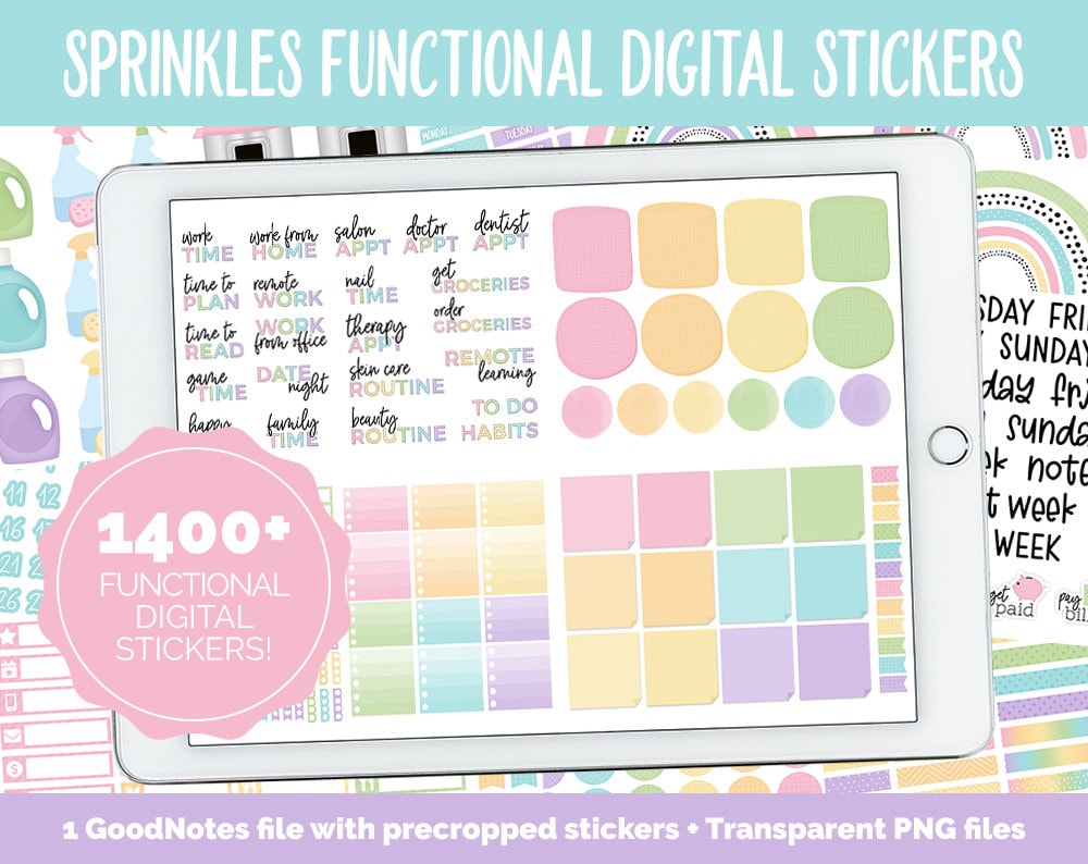 Sprinkles Functional Digital Sticker Set | GoodNotes, iPad & Android | Papers, Sticky Notes, Chores, Work, Adulting, Tasks, Dates