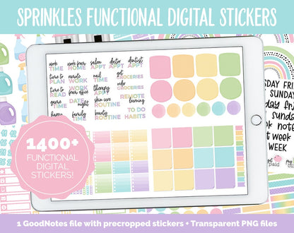 Sprinkles Functional Digital Sticker Set | GoodNotes, iPad & Android | Papers, Sticky Notes, Chores, Work, Adulting, Tasks, Dates