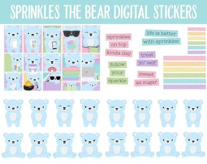 Sprinkles the Bear Digital Planner Stickers | GoodNotes, iPad and Android | Tasks, Activities, Planning, Work, Cleaning, Pastel, Rainbow