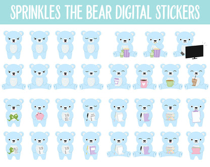 Sprinkles the Bear Digital Planner Stickers | GoodNotes, iPad and Android | Tasks, Activities, Planning, Work, Cleaning, Pastel, Rainbow