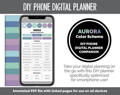 DIY Phone Digital Planner | Aurora Theme | Goodnotes, iPad & Android | Hobonichi, Planner, Notebook