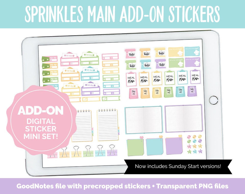 Sprinkles Add-On Digital Stickers | GoodNotes & iPad | Trackers, Budget, Meal Planning, Health, Habits