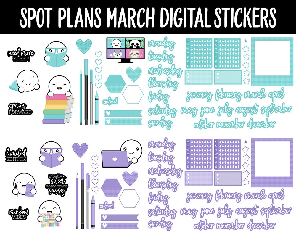 Spot Plans March Digital Stickers | GoodNotes, iPad and Android | Rainbow | Sassy, St. Patrick's Day, Adulting, Planning, Funny