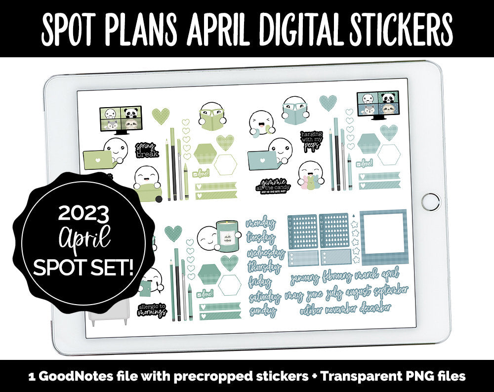 Spot Plans April Digital Stickers | GoodNotes, iPad and Android | Tranquil | Sassy, Easter, Adulting, Planning, Funny