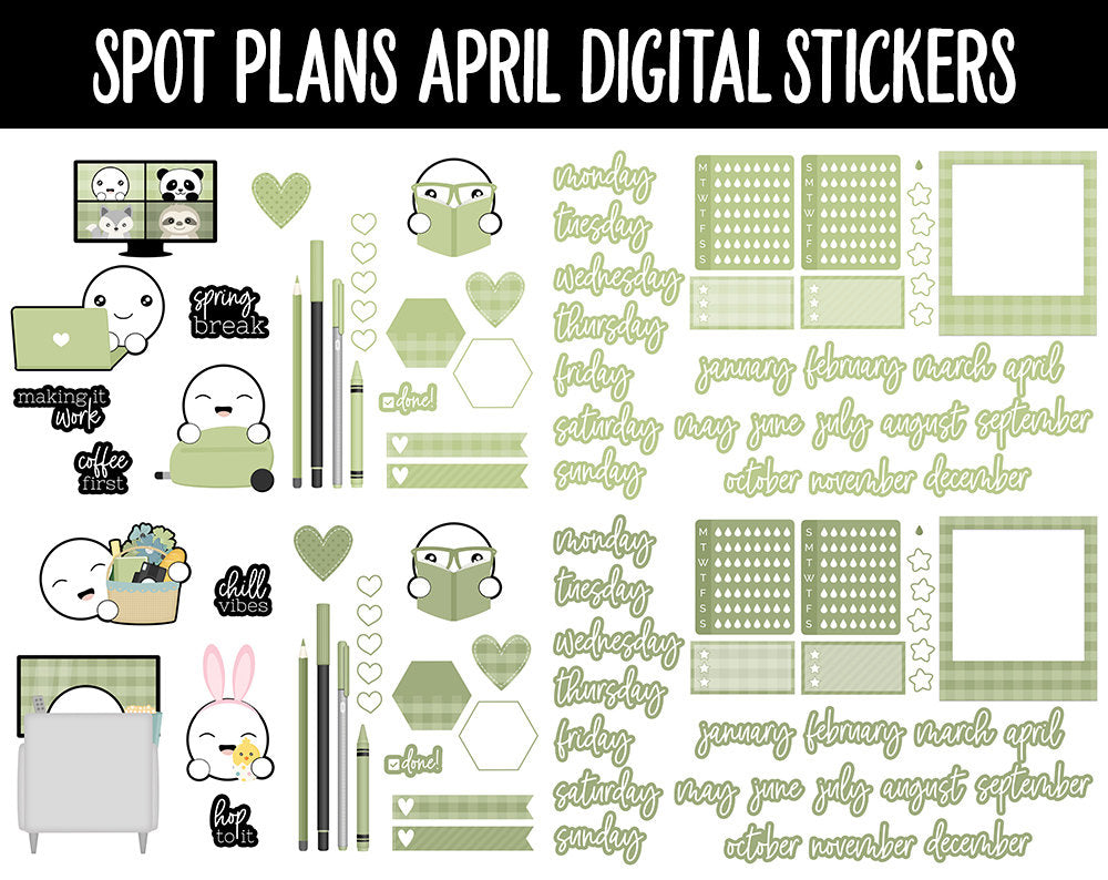 Spot Plans April Digital Stickers | GoodNotes, iPad and Android | Tranquil | Sassy, Easter, Adulting, Planning, Funny