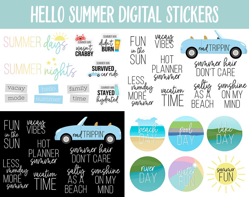 Hello Summer Digital Stickers | GoodNotes & iPad | Bucket List, Funny, Trackers