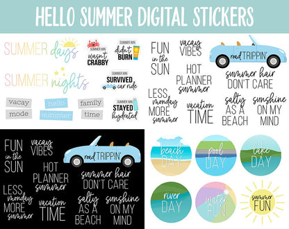 Hello Summer Digital Stickers | GoodNotes & iPad | Bucket List, Funny, Trackers