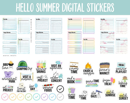 Hello Summer Digital Stickers | GoodNotes & iPad | Bucket List, Funny, Trackers