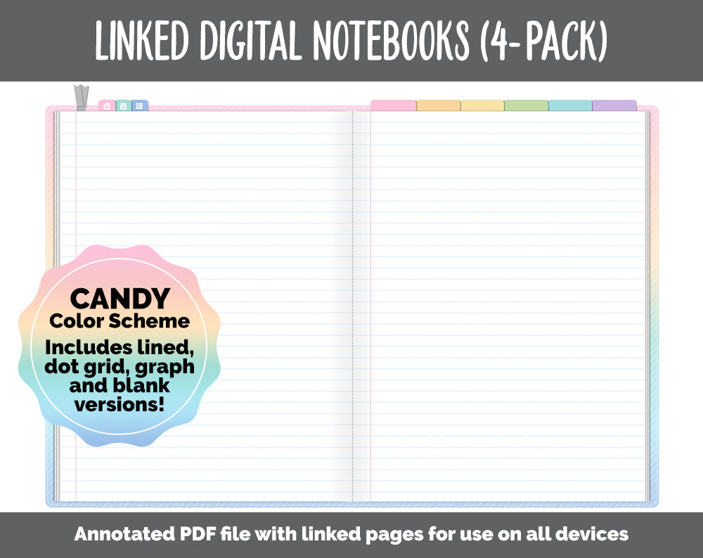 Linked Digital Notebooks 4- Pack | Candy Theme | GoodNotes, iPad & Android