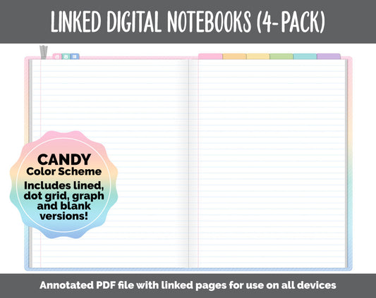 Linked Digital Notebooks 4- Pack | Candy Theme | GoodNotes, iPad & Android